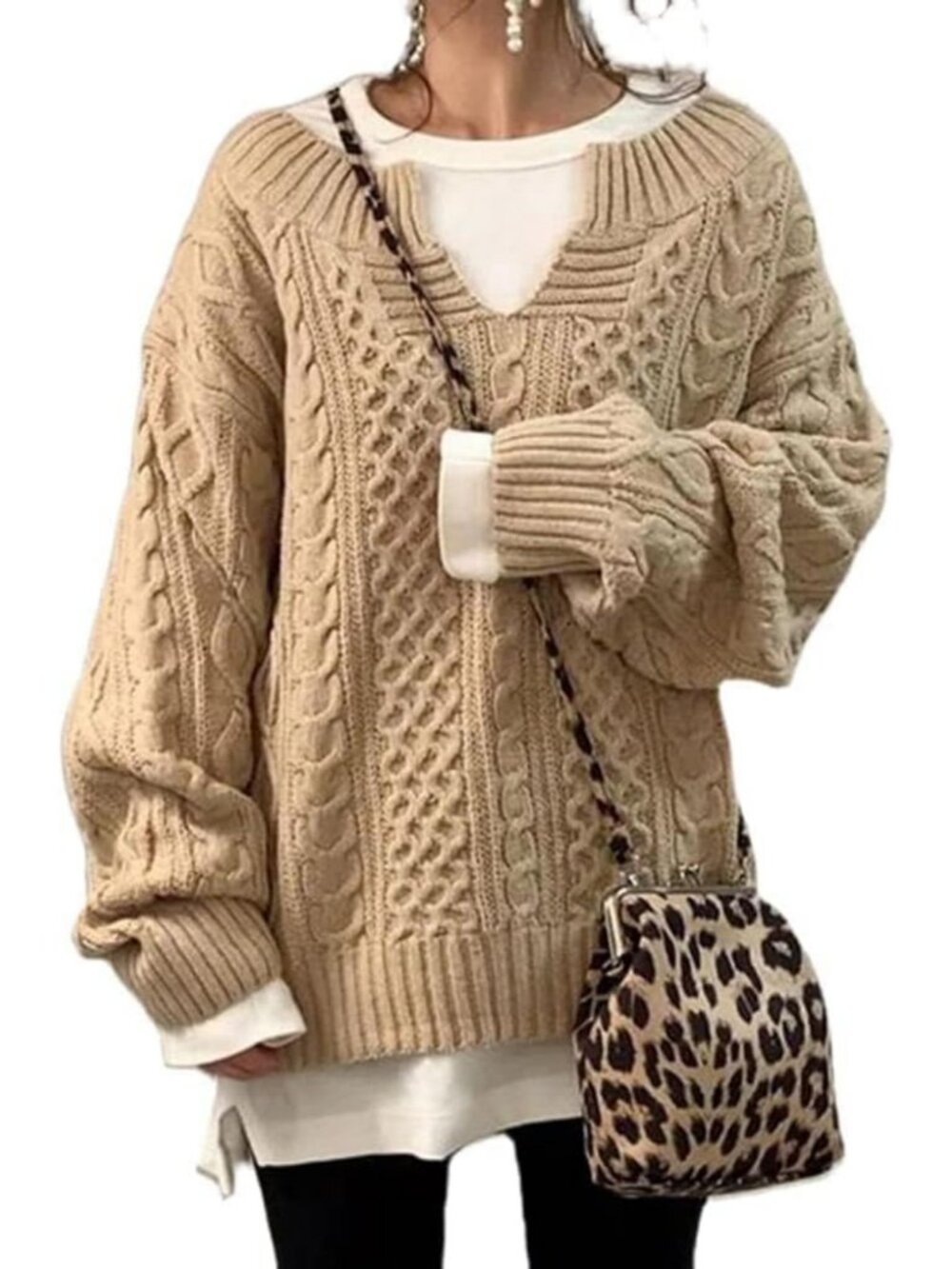 Cozy Women's Winter Chunky V-Neck Cable Knit Sweater Pullover - Long Sleeve
